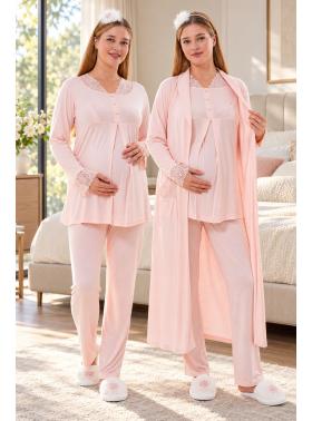 Mecit 6330 Pudra Sabahlıklı Lohusa Pijama Takımı